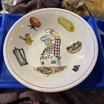 Round Serving Bowl Ceramic Hand Painted Japan Vintage Chef "come Get It" Used. Price: $18.34.
