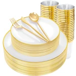 Ei 180PCS White And Plastic Plates,gold For Party,fancy New. Price: $92.22.