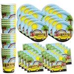 School Bus Birthday Party Supplies Set Plates Napkins Cups Tableware Yellow New. Price: $26.12.
