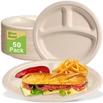 9 Inch 3 Compartment Paper Plates - 50 Pack, Heavy Duty, Divided, Compostable New. Price: $24.47.