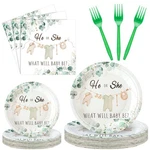 96 Pcs Greenery Gender Reveal Plates Napkins Decorations Baby Shower Tableware New. Price: $30.49.