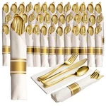50 Pre Rolled Gold Plastic Silverware Sets For Parties 200PC Guests - ... New. Price: $43.12.
