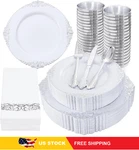 Nervure 350PCS Silver Plastic Dinnerware - White And Disposable Plates New. Price: $66.46.