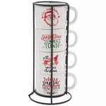 Hobby Lobby Sleigh Bell Bistro Santa Stackable Espresso Cups In Holder Set Of 4 New. Price: $14.99.