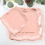25 Rose Gold 7" Square Paper Dessert Dinner Plates Scroll Design Rim Party New. Price: $6.22.