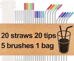 20 Pack Reusable Metal Straws Stainless Steel 10.5" & 8.5" With Silicone Tips New. Price: $15.99.