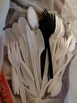 Disposable Cutlery 100 Pcs Spoons Forks Knives Plastic Black & White Open. Price: $12.99.
