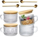 4PCS 15.2OZ Glass Cups With Wooden Lids Vintage Coffee Latte Cereal New. Price: $28.99.