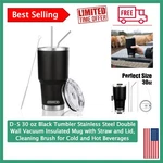 Stylish 30 Oz Black Tumbler - Reusable Stainless Steel With Splash Proof Lid New. Price: $25.16.