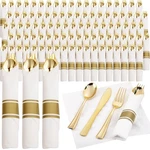 120PACK Gold Plastic Silverware Wrapped Cutlery Set With Napkin,pre R... New. Price: $76.25.