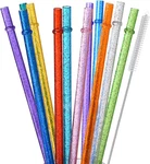 12-PACK Glitter Reusable Clear Plastic Straws, 11" Long Hard Tumbler Replacement New. Price: $13.87.