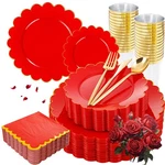 Liyh 210 Pcs Red Plastic Plates - Disposable And Napkins Set, Gold Sc New. Price: $72.55.