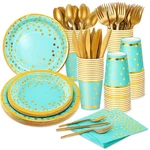 Teal And Gold Party Supplies 140 Pieces Dot Disposable Dinnerware New. Price: $31.42.