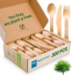 100% Compostable Cutlery Set - 300 Pieces Wooden Utensils Beige New. Price: $33.86.
