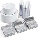 Gold Disposable Dinnerware Set 100CT Heavy Duty Plates Forks Spoons Cups Elegant New. Price: $91.18.
