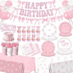 Pink Bow Birthday Party Supplies For Girls Serves 24, Plates, Cups, Napkins New. Price: $45.99.