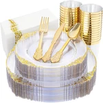 175PCS Clear Gold Plastic Plates - Disposable Dinnerware Set For 25 Gues... New. Price: $51.30.