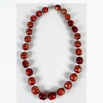 Vtg Fused Thread Beaded Necklace Red Painted Metallic Gold Tone Glossy Unique Pre-owned. Price: $13.12.
