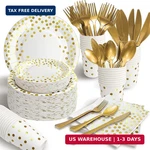 Aire 175PCS White And Gold Paper Plates Party Supplies For 25 Guests Disposable New. Price: $37.47.