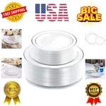102PCS Silver Plastic Plates, Disposable Party With White Silv... New. Price: $49.59.
