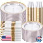 Sut 350 Pcs Gold And Clear Plastic Dinnerware Set For Guests, Include: New. Price: $86.19.