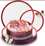 By Madee 150 Pcs Red Clear Plastic Plates For 25 Guests Open. Price: $43.00.