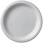 Fun Express Silver Disposable Round Plastic Dessert Plates With Textured Rim, 7" New. Price: $29.35.