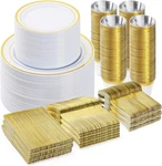 600PCS Gold Dinnerware Set For 100 Guests, Plastic Plates New. Price: $102.57.