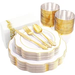175PCS Gold Plastic Plates With Disposable Silverware - White Ta... New. Price: $82.99.