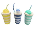 Striped Kids Cups With Fun Animal Lids & Straws Set Of 3 Bpa-free Plastic Durabl New. Price: $15.00.