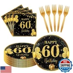 Ldfdrt 60TH 7 Inch Birthday Party Paper Plates And Napkins Forks Pcs Black New. Price: $20.00.