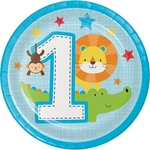 One Is Fun Boy Blue Jungle Animals 1ST Birthday Party 7" Paper Dessert Plates New. Price: $9.99.