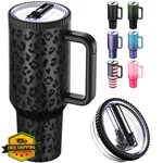 Greatyos 40OZ Tumbler Handle Straw Lid Black Leopard New. Price: $34.99.