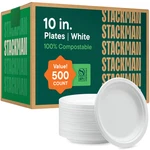 Stack Man 100 Compostable Paper Plates Inch Bulk 500 Count Heavy-duty Dinner New. Price: $119.53.