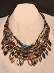 Unique 5 Strand Art Glass Metallic Bead Bib Collar Necklace Burnished Jewel Tone Pre-owned. Price: $12.99.
