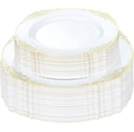 Bestluck 100 Pcs White And Gold Plastic Plates For 50 Guests, Disposable... New. Price: $37.99.