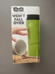 Mighty Plastic Travel Mug, Spill Double Wall Tumbler, Cold/hot, Green Open. Price: $24.95.