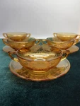 Set Of 5 Cambridge Glass Co. #732 Design Amber Bullion Cups And Saucers Used. Price: $126.99.