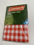 Vtg Coleman Red & White Classic Checked Vinyl Table Cover Picnic Cloth 54" X 84" New. Price: $13.00.
