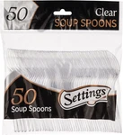 50 Count Plastic Clear Soup Spoons, Heavyweight Disposable Cutlery, Great For New. Price: $14.95.