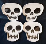 Set Of 4 Place & Time Halloween Melamine Skelton Skulls Dessert Serving Plates Used. Price: $19.95.