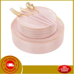 Dayammi 150-PIECE Pink & Gold Disposable Plates For Wedding, Party Set. Price: $54.14.
