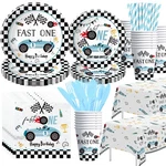 Suhelkit Fast One Birthday Decorations For Boys Tableware - Blue Race New. Price: $33.11.