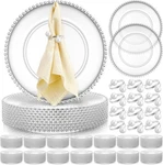 Tioncy 50PCS Charger Plates Set 13" Clear Beaded W/ Napkin Rings (silver) New. Price: $76.50.