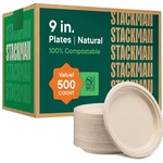 100% Compostable Paper Plates 9 Inch 500 Count Heavy-duty Dinner N... New. Price: $82.80.