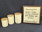 Bloomingville Ceramic Cream Storage Containers With Bamboo Lids, Set Of 3, Vgc Open. Price: $30.00.