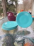 4 Luncheon Plates Set Lot Turquoise Blue Homer Laughlin Fiesta Ware 9" New. Price: $59.99.