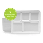 Three Leaf 5 Compartment Bagasse (school) Tray, Pfas-free, 100% Biodegradable New. Price: $106.45.