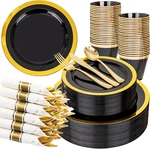 350PCS Black & Gold Disposable Dinnerware Set For Guests - Party Wedding New. Price: $67.99.