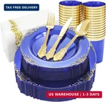 Nervure 175PCS Clear Blue Plastic Plates - Dinnerware Set Include 25DINN New. Price: $56.08.